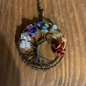Tree of Life rainbow gemstone necklace